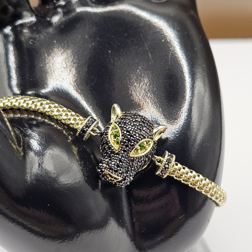 Stunning Black Panther 18kYellow Gold Sterling Silver 925 Bracelet 7.5" - Picture 9 of 11